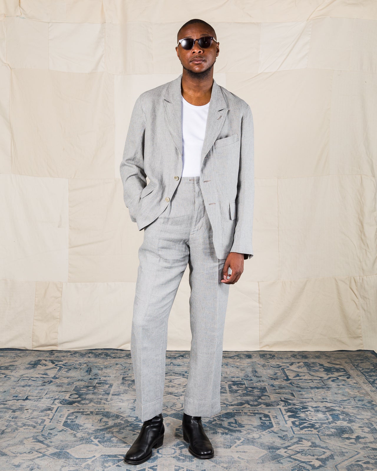 MotivMfg Peak Lapel Sack Jacket - High Twist Linen Serge/Light