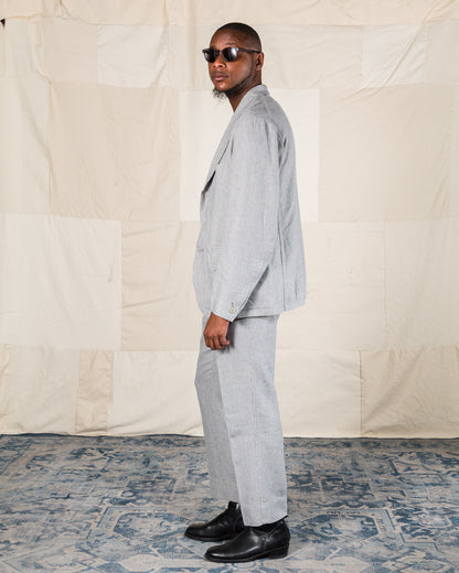 MotivMfg Peak Lapel Sack Jacket - Light Grey Stripe High Twist Linen Serge - Standard & Strange