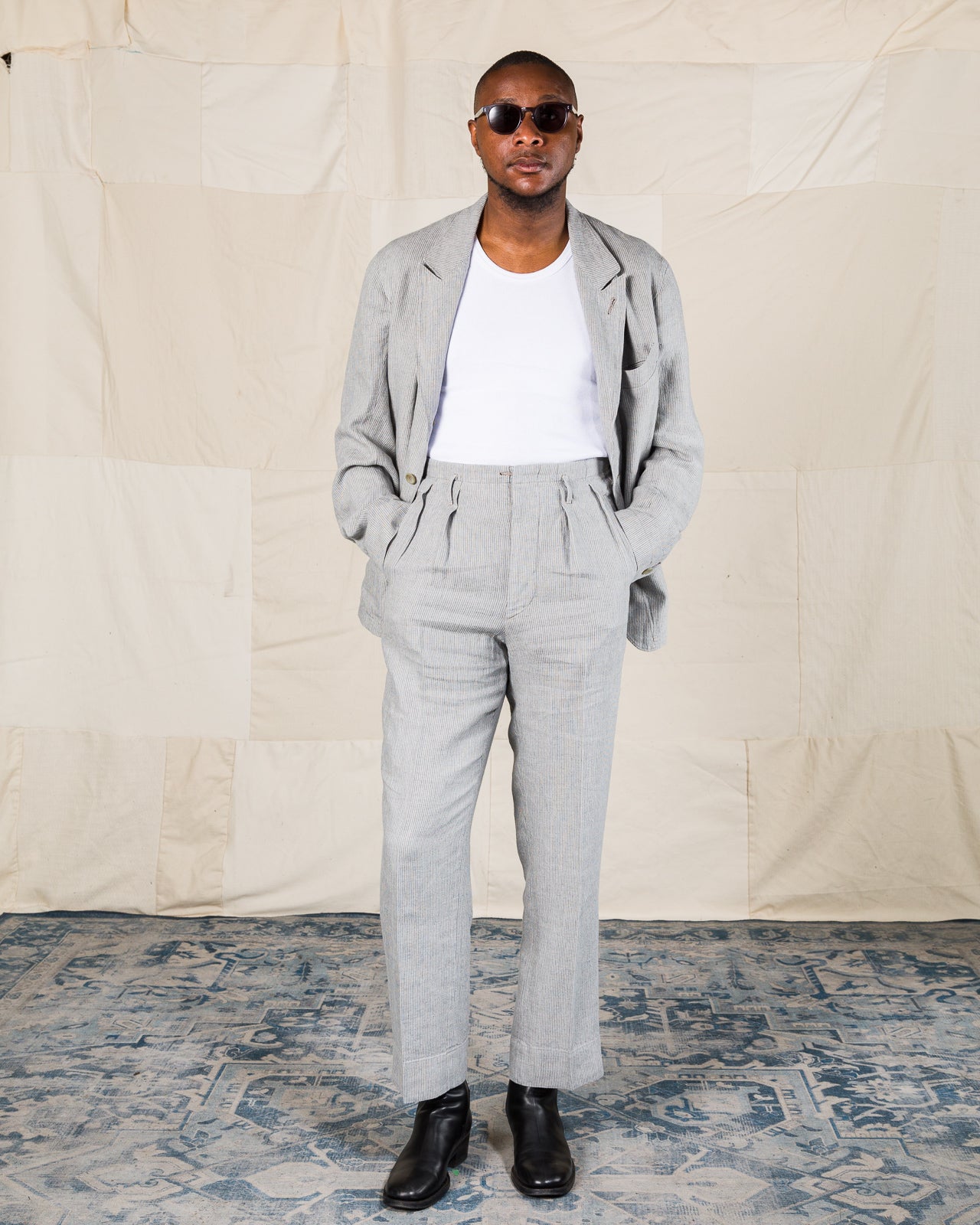 MotivMfg Peak Lapel Sack Jacket - High Twist Linen Serge/Light