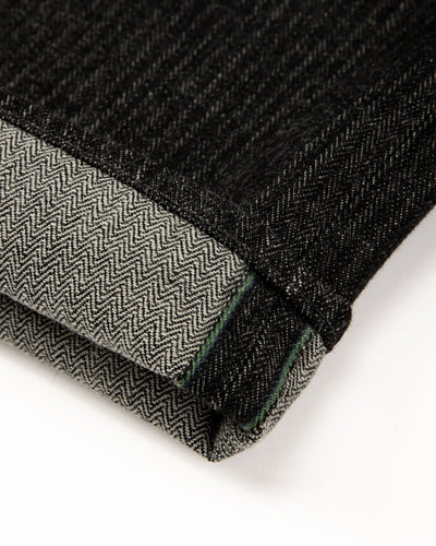 MotivMfg Pleat Denim Trousers - Black Herringbone Denim - Standard & Strange