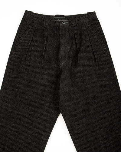 MotivMfg Pleat Denim Trousers - Black Herringbone Denim - Standard & Strange
