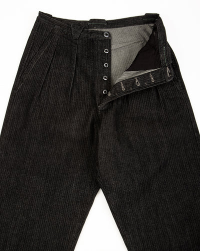 MotivMfg Pleat Denim Trousers - Black Herringbone Denim - Standard & Strange