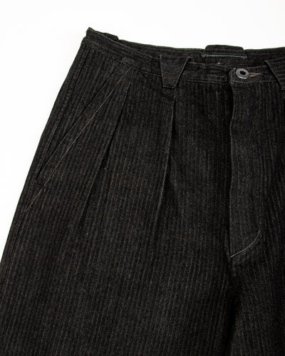 MotivMfg Pleat Denim Trousers - Black Herringbone Denim - Standard & Strange