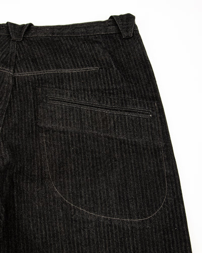 MotivMfg Pleat Denim Trousers - Black Herringbone Denim - Standard & Strange