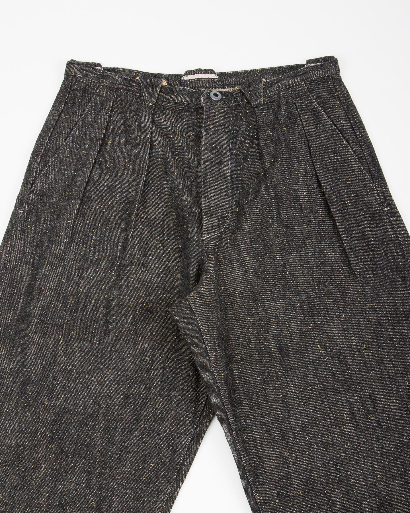 MotivMfg Pleat Denim Trousers - Char Brown Donegal Denim - Standard & Strange