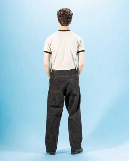 MotivMfg Pleat Denim Trousers - Char Brown Donegal Denim - Standard & Strange