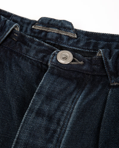 MotivMfg Pleat Denim Trousers - Char Navy Overdyed Linen Denim - Standard & Strange