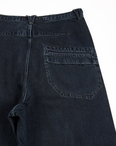 MotivMfg Pleat Denim Trousers - Char Navy Overdyed Linen Denim - Standard & Strange