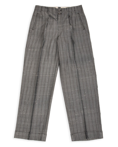 MotivMfg Robert Trousers - Vintage Grey Melange Stripe Dupioni - Standard & Strange