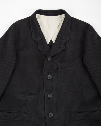 MotivMfg Continental Sack Jacket - Black Linen Wool Pique - Standard & Strange