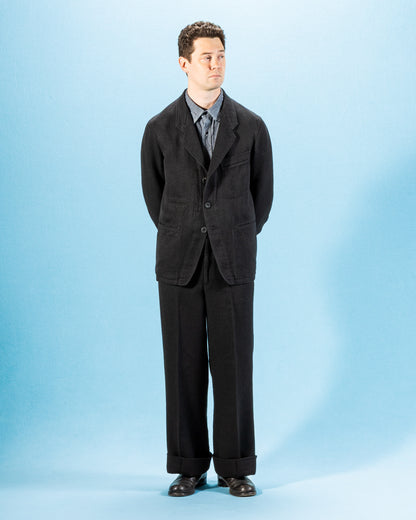 MotivMfg Continental Sack Jacket - Black Linen Wool Pique - Standard & Strange