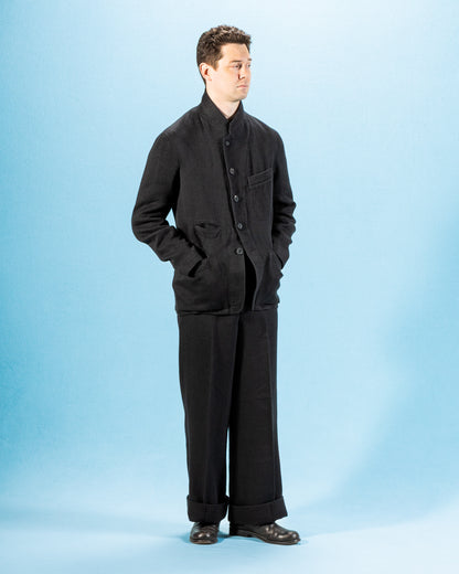 MotivMfg Continental Sack Jacket - Black Linen Wool Pique - Standard & Strange