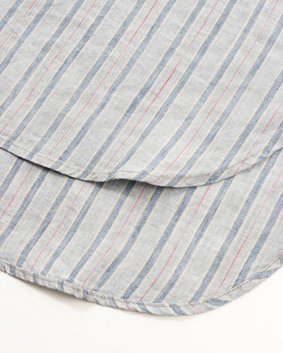 MotivMfg Gyorgy Shirt - Aqua Buff Scarlet Stripe Superfine Linen Broadcloth - Standard & Strange