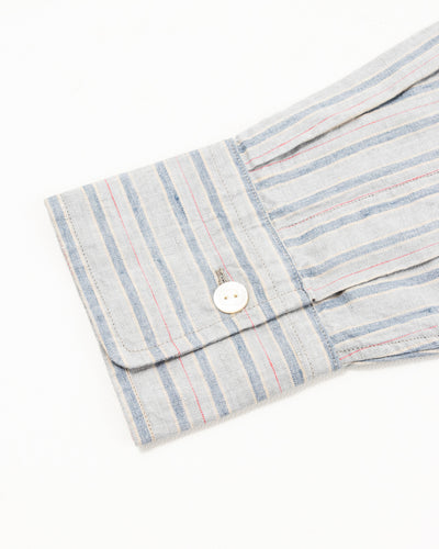 MotivMfg Gyorgy Shirt - Aqua Buff Scarlet Stripe Superfine Linen Broadcloth - Standard & Strange