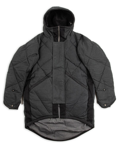 MotivMfg Lander Down Coat - Charcoal Halley Stevenson "Military Finish" Waxed Cotton - Standard & Strange