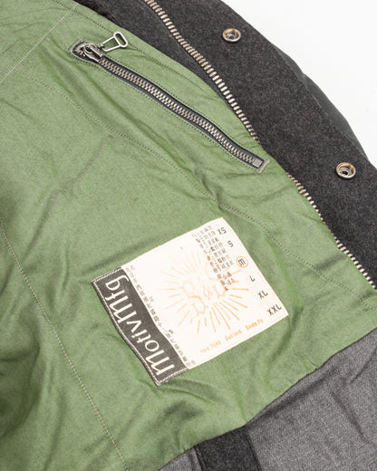 MotivMfg Lander Down Coat - Charcoal Halley Stevenson "Military Finish" Waxed Cotton - Standard & Strange