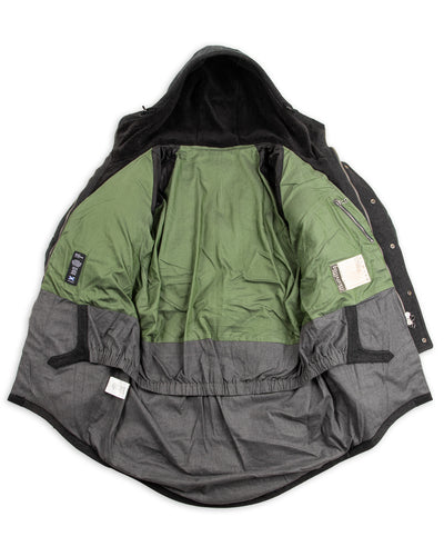 MotivMfg Lander Down Coat - Charcoal Halley Stevenson "Military Finish" Waxed Cotton - Standard & Strange