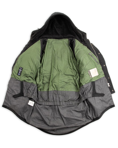 MotivMfg Lander Down Coat - Charcoal Halley Stevenson "Military Finish" Waxed Cotton - Standard & Strange