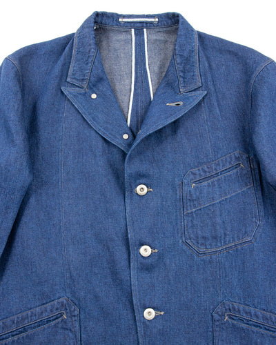 MotivMfg Peak Lapel Lounge Jacket - Indigo Linen Cotton Denim - Standard & Strange