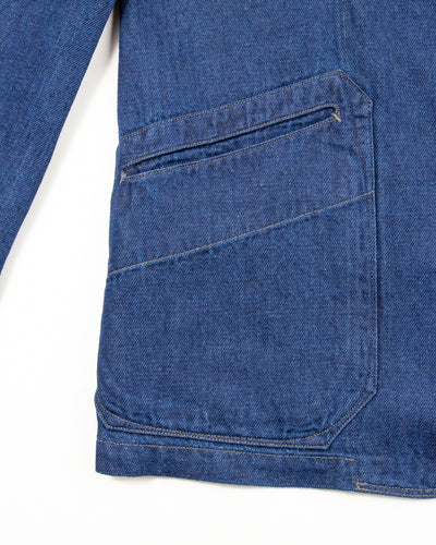 MotivMfg Peak Lapel Lounge Jacket - Indigo Linen Cotton Denim - Standard & Strange