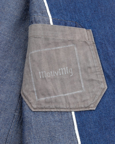 MotivMfg Peak Lapel Lounge Jacket - Indigo Linen Cotton Denim - Standard & Strange