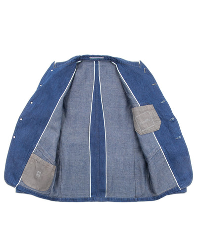 MotivMfg Peak Lapel Lounge Jacket - Indigo Linen Cotton Denim - Standard & Strange