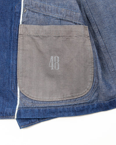 MotivMfg Peak Lapel Lounge Jacket - Indigo Linen Cotton Denim - Standard & Strange