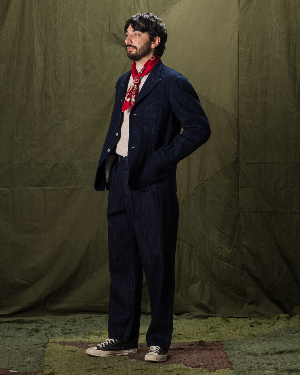 MotivMfg Peak Lapel Lounge Jacket - Indigo Tailorable Denim - Standard & Strange