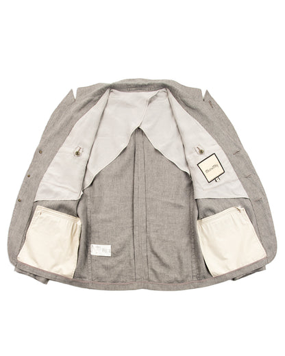 MotivMfg Peak Lapel Sack Jacket - Light Grey Stripe High Twist Linen Serge - Standard & Strange