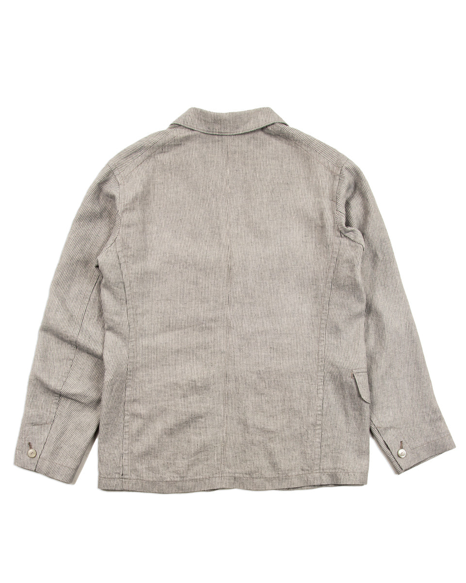 MotivMfg Peak Lapel Sack Jacket - Light Grey Stripe High Twist Linen Serge - Standard & Strange