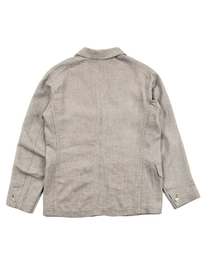 MotivMfg Peak Lapel Sack Jacket - Light Grey Stripe High Twist Linen Serge - Standard & Strange