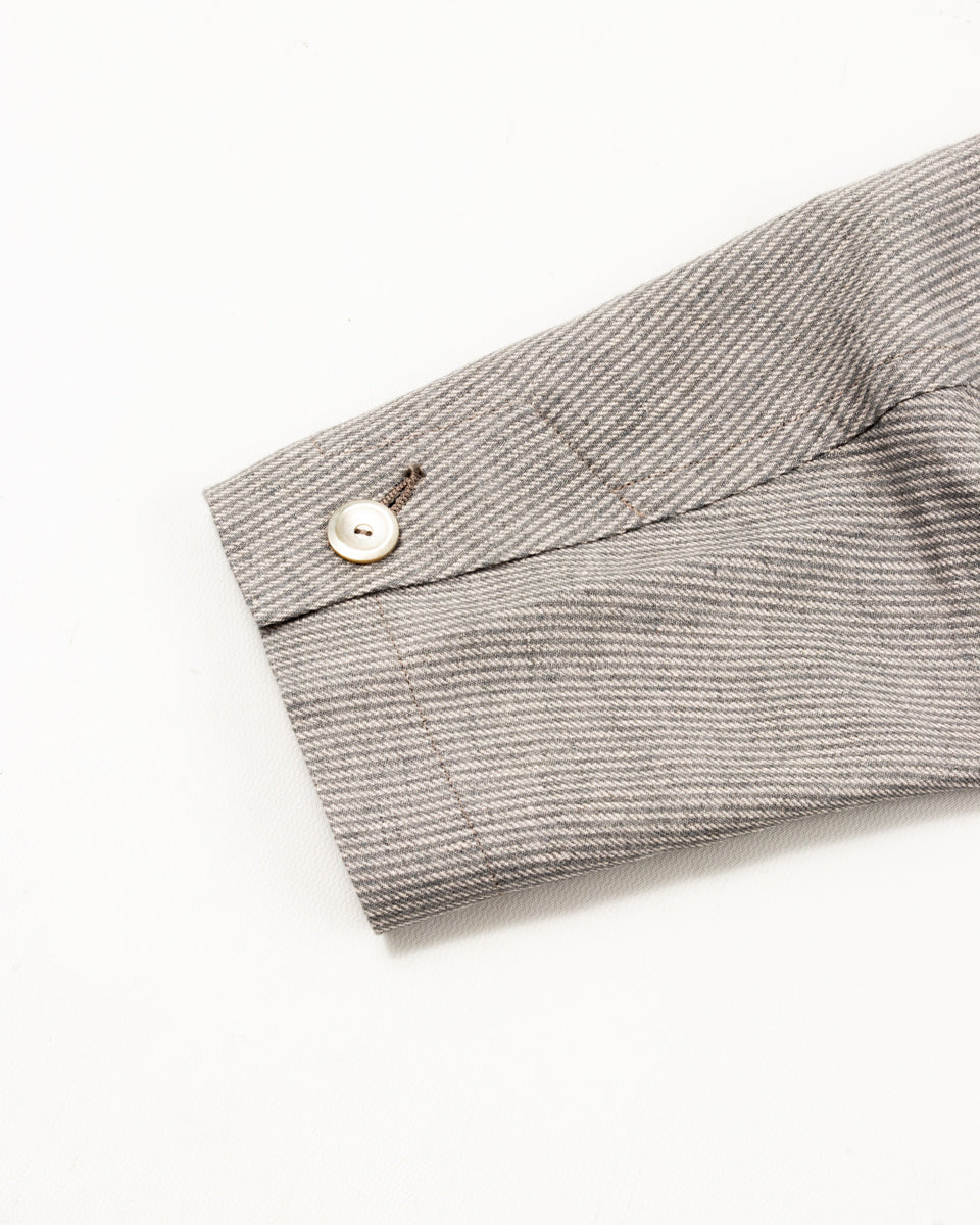 MotivMfg Peak Lapel Sack Jacket - Light Grey Stripe High Twist Linen Serge - Standard & Strange