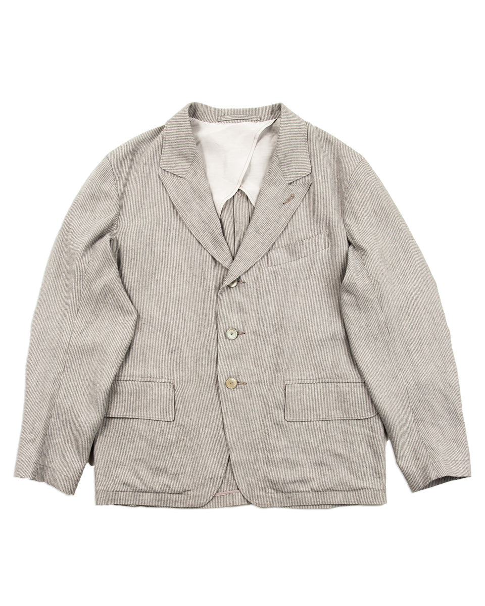 MotivMfg Peak Lapel Sack Jacket - Light Grey Stripe High Twist Linen Serge - Standard & Strange