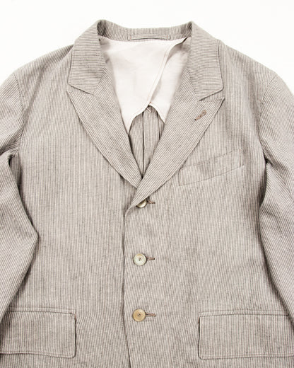 MotivMfg Peak Lapel Sack Jacket - Light Grey Stripe High Twist Linen Serge - Standard & Strange