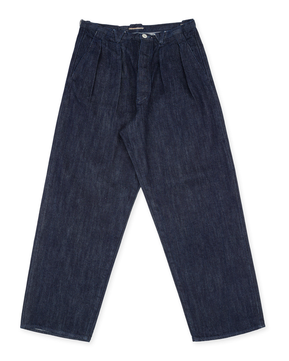 MotivMfg Pleat Denim Trousers - Indigo Tailorable Denim - Standard & Strange