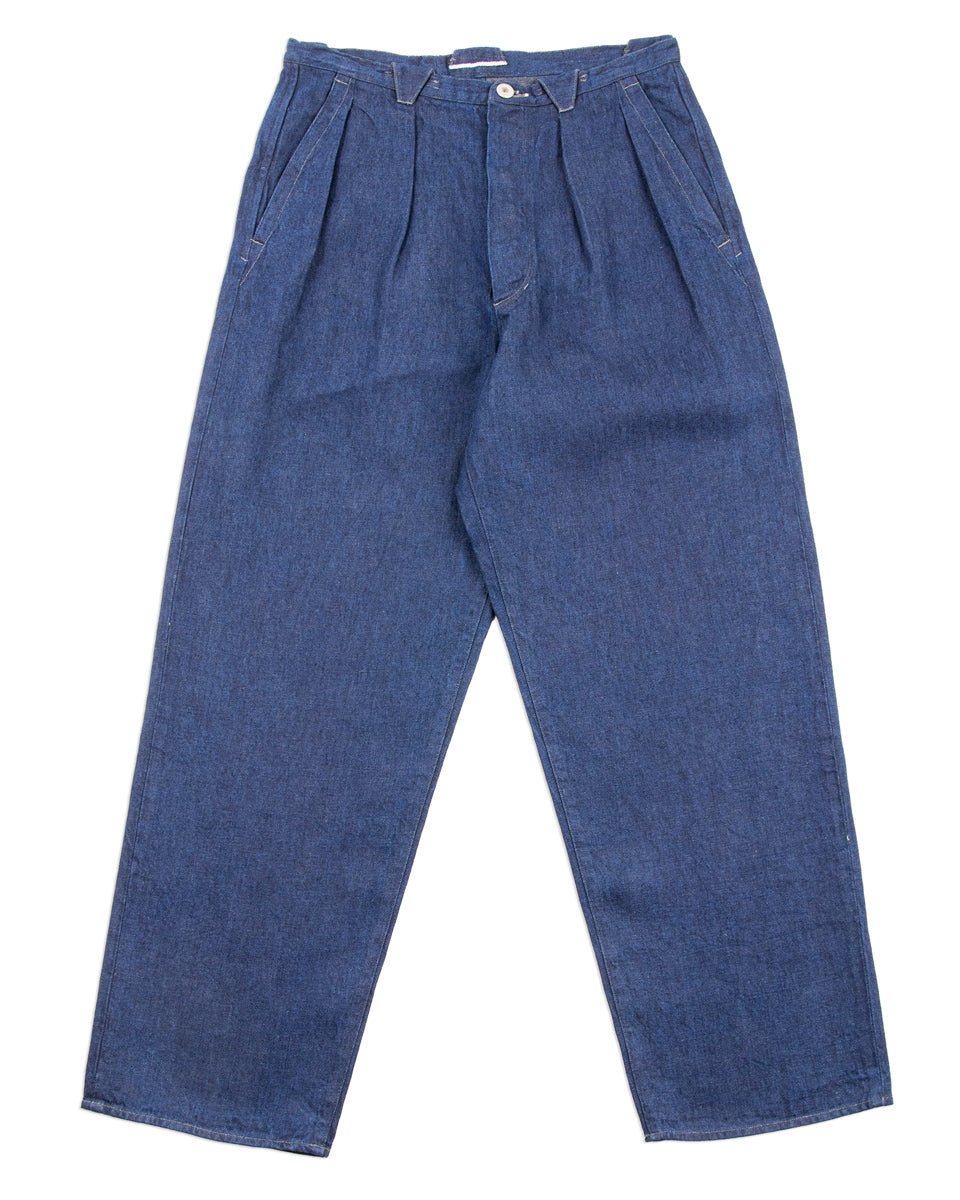 pleats hem denim trousers / indigo 