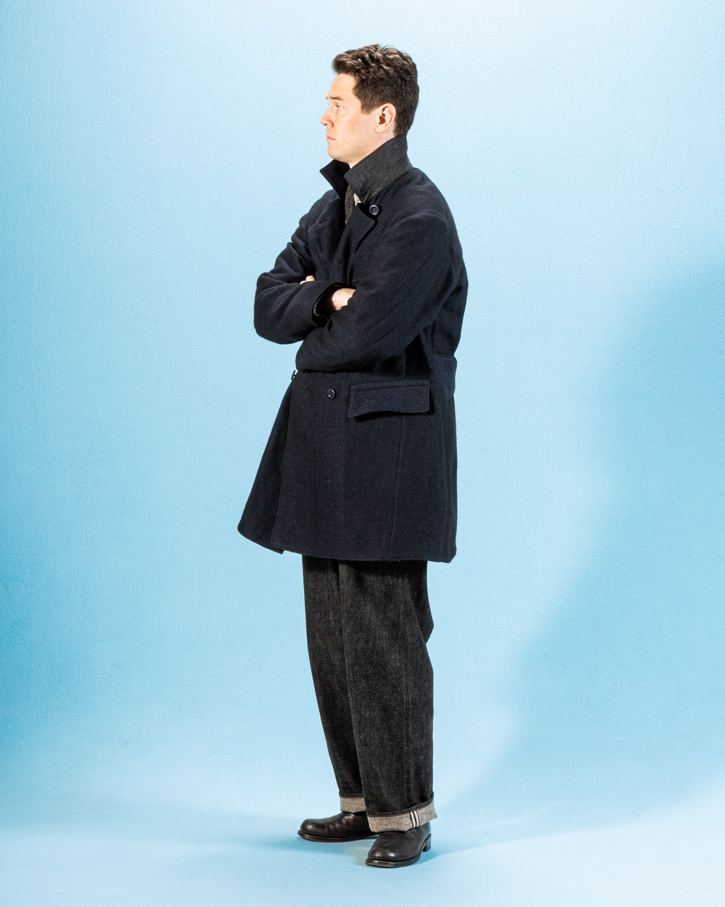 MotivMfg Relaxed Brigadier Coat - Boelite Blue Double Face Tweed - Standard & Strange