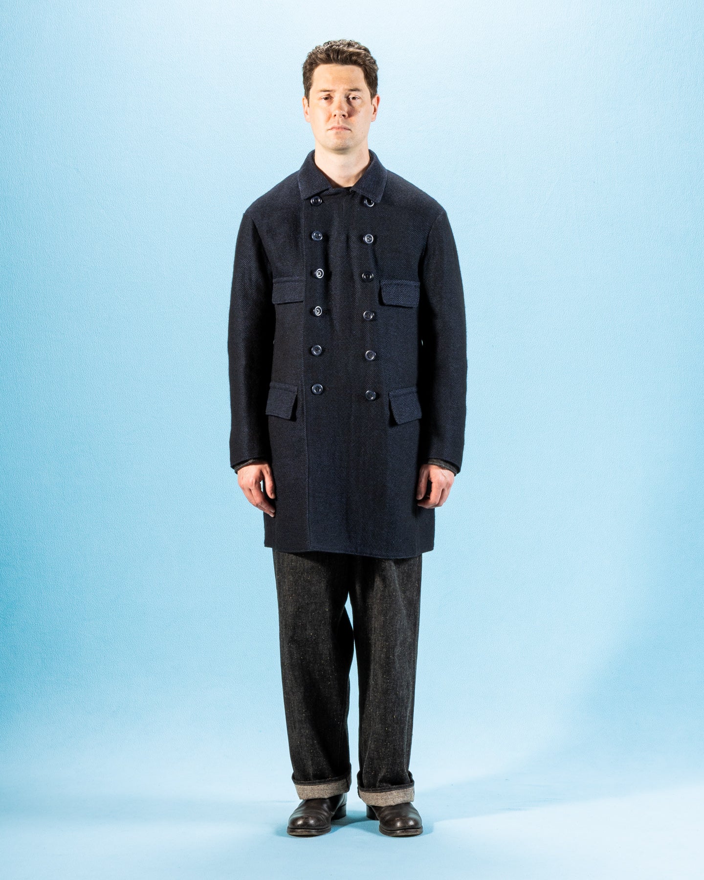 MotivMfg Relaxed Brigadier Coat - Boelite Blue Double Face Tweed - Standard & Strange