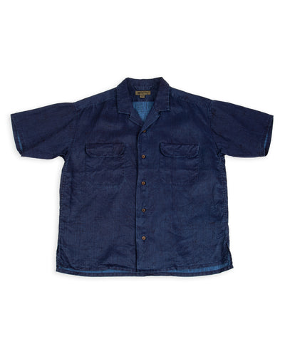 Open Collar S/S Shirt - Indigo Linen