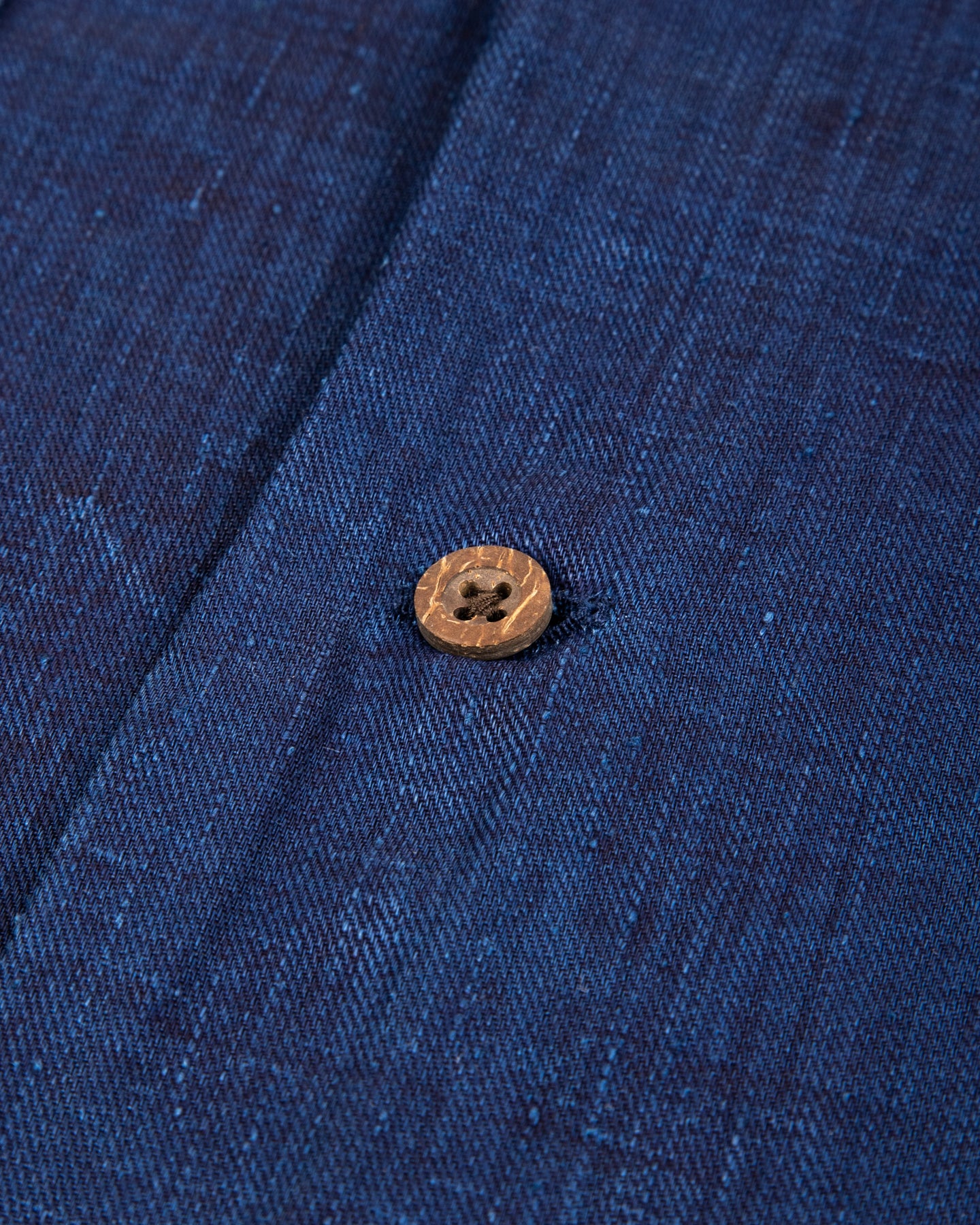 Open Collar S/S Shirt - Indigo Linen