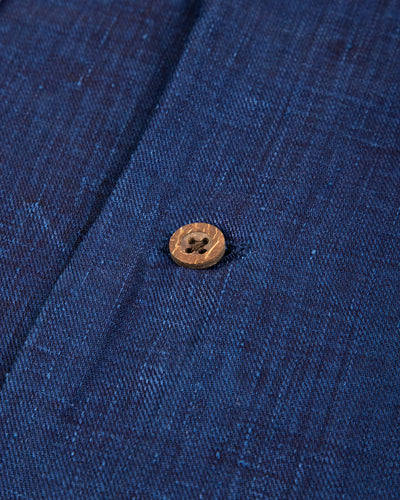 Open Collar S/S Shirt - Indigo Linen