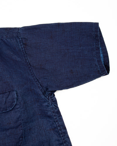 Open Collar S/S Shirt - Indigo Linen