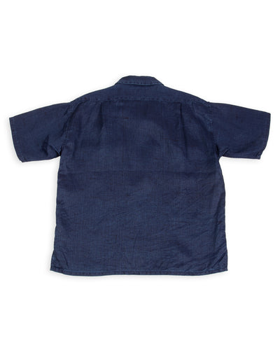 Open Collar S/S Shirt - Indigo Linen