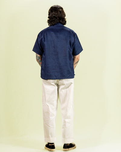 Open Collar S/S Shirt - Indigo Linen