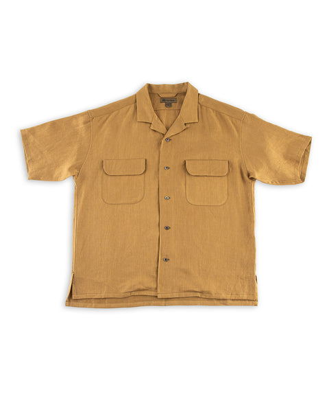 Nigel Cabourn Open Collar Shirt - Khaki Linen Twill - Standard & Strange