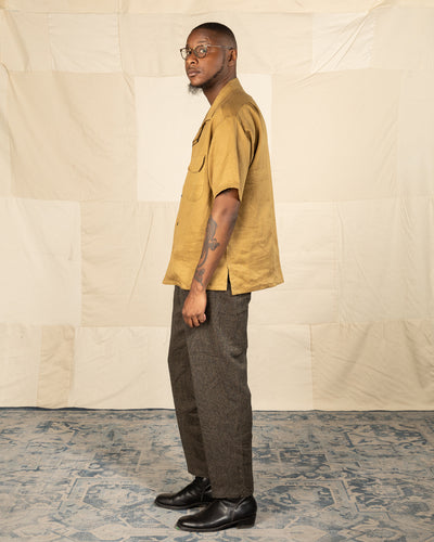 Nigel Cabourn Open Collar Shirt - Khaki Linen Twill 50 (Large) Nigel Cabourn Open Collar Shirt - Khaki Linen Twill 50 (Large)