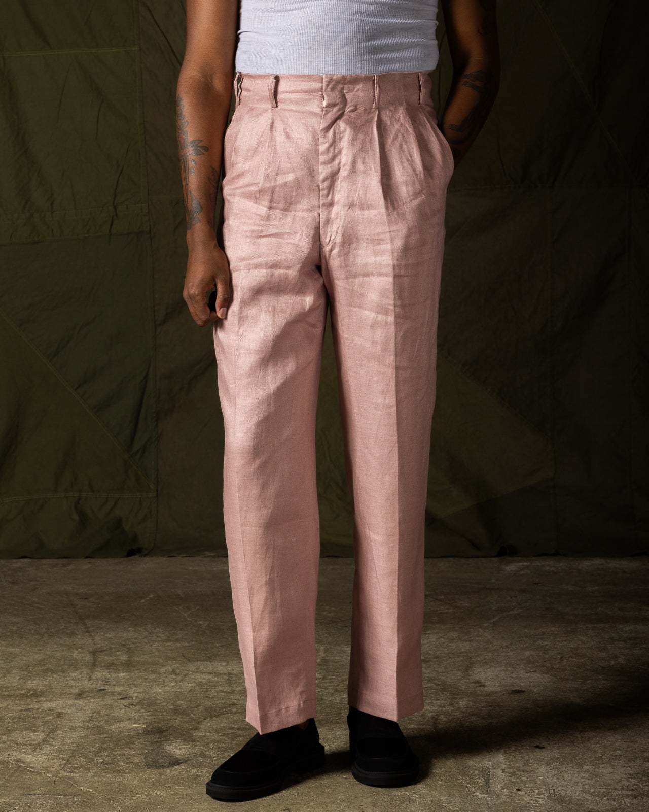 Attractions Double Pleats Linen Trousers - Pink - Standard & Strange