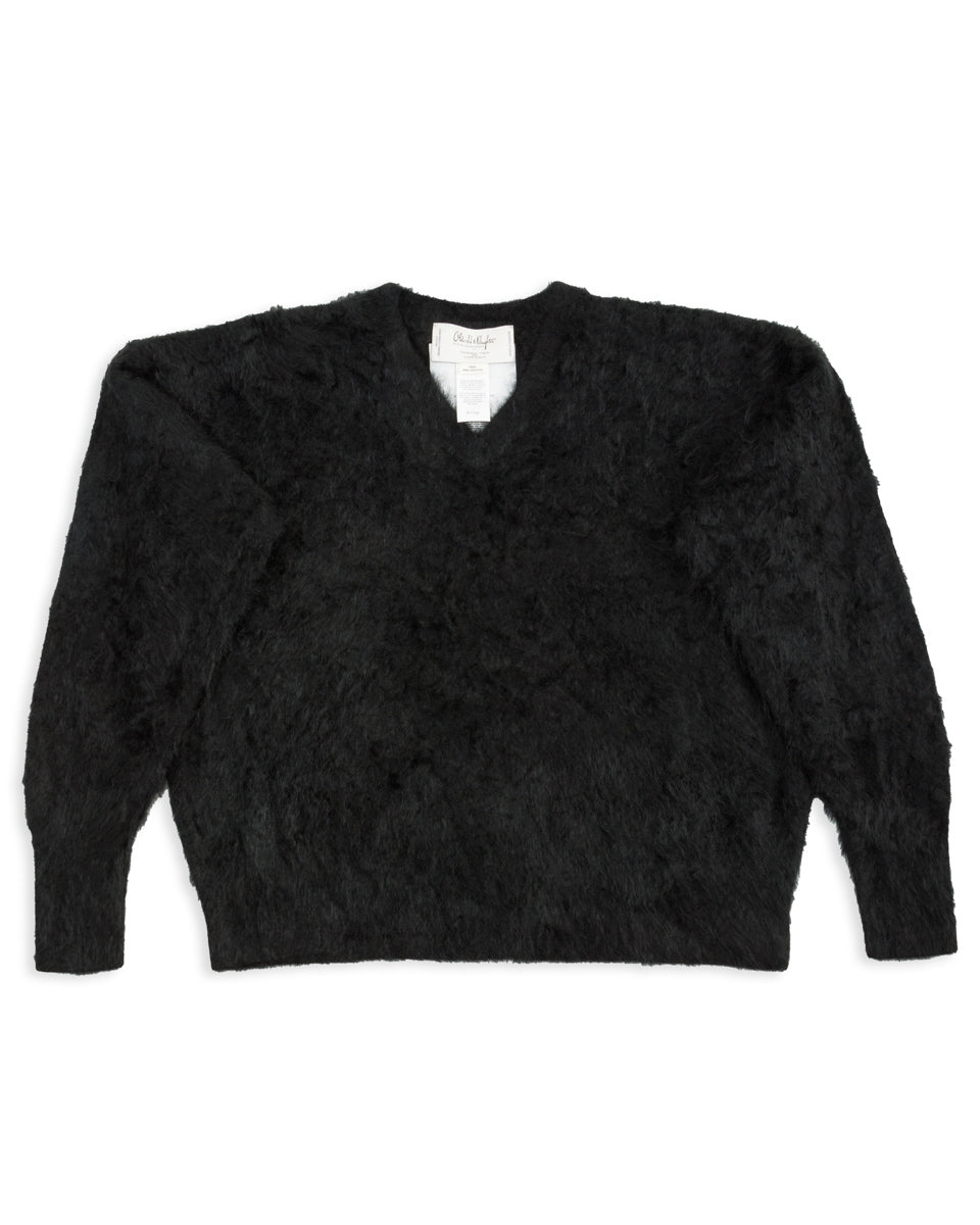 Olde H & Daughter Fur Cashmere V Pullover - Black 10 - Standard & Strange