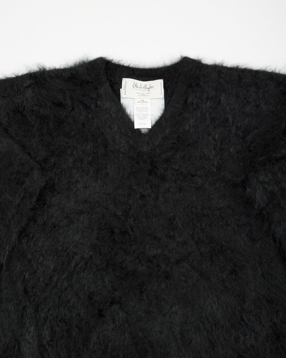 Olde H & Daughter Fur Cashmere V Pullover - Black 10 - Standard & Strange