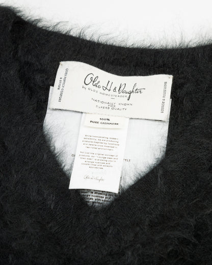 Olde H & Daughter Fur Cashmere V Pullover - Black 10 - Standard & Strange